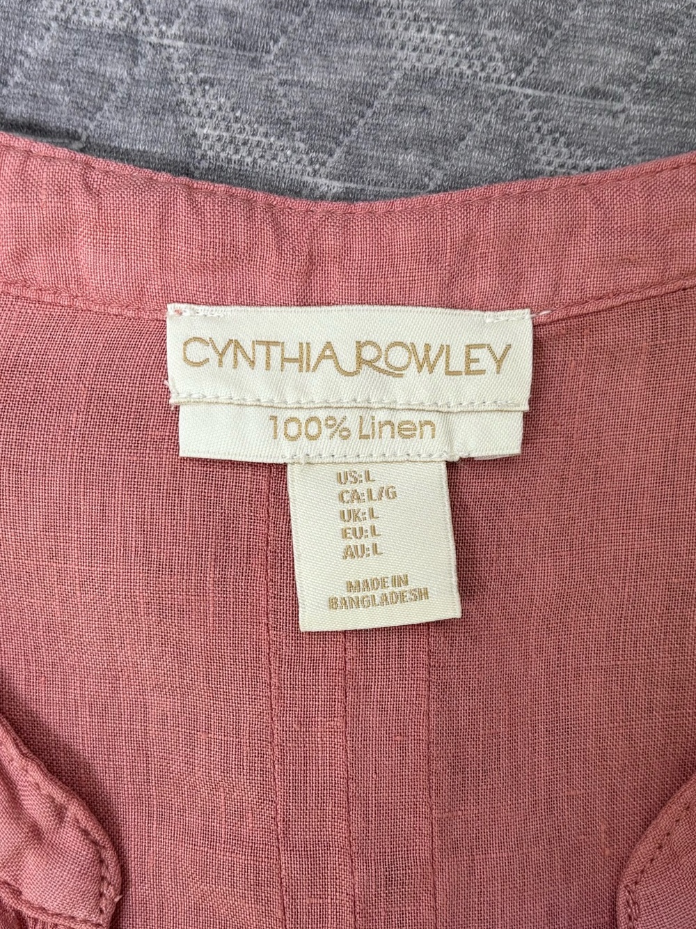100% Linen Cynthia Rowley Tunic Blouse Pleated Pink Lightweight Summer Office L - Picture 5 of 6